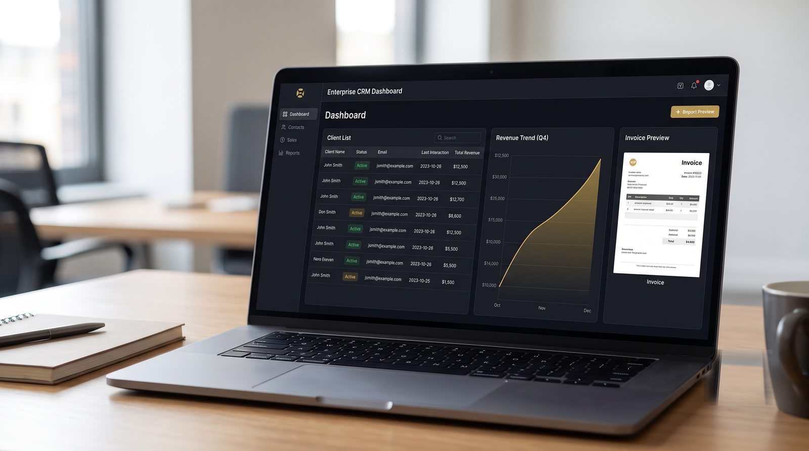 JM-CRM client management dashboard